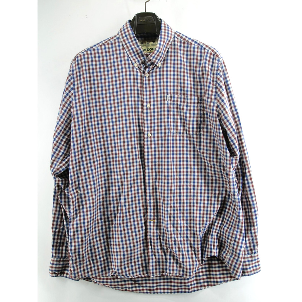 Barbour Shirt Mens XL Check Long Sleeve Button Down Tailored Fit Red Blue